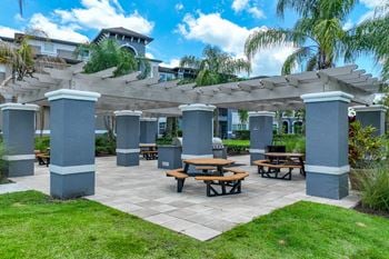 Outdoor kitchen with gas grills and picnic area